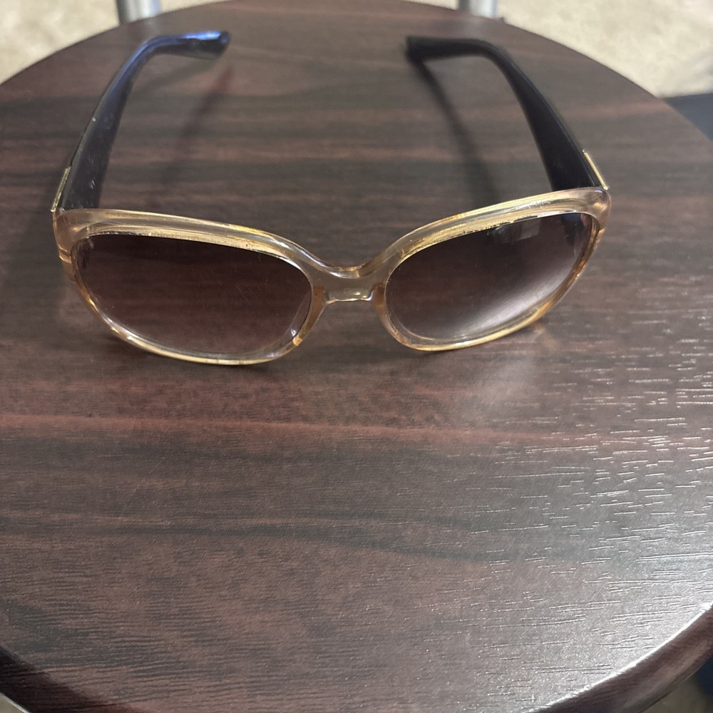 ELLE Womens Sunglasses Champagne Amber Frame Brown Gradient Lens Gold Accent